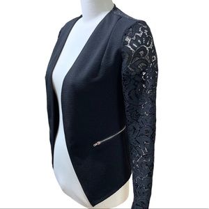 NWOT Impress Black Open Front  Lace Combination Light Blazer Women’s Top Small